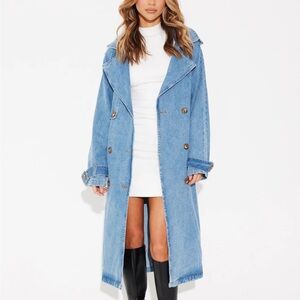 Stylish Light Blue Denim Trench Coat